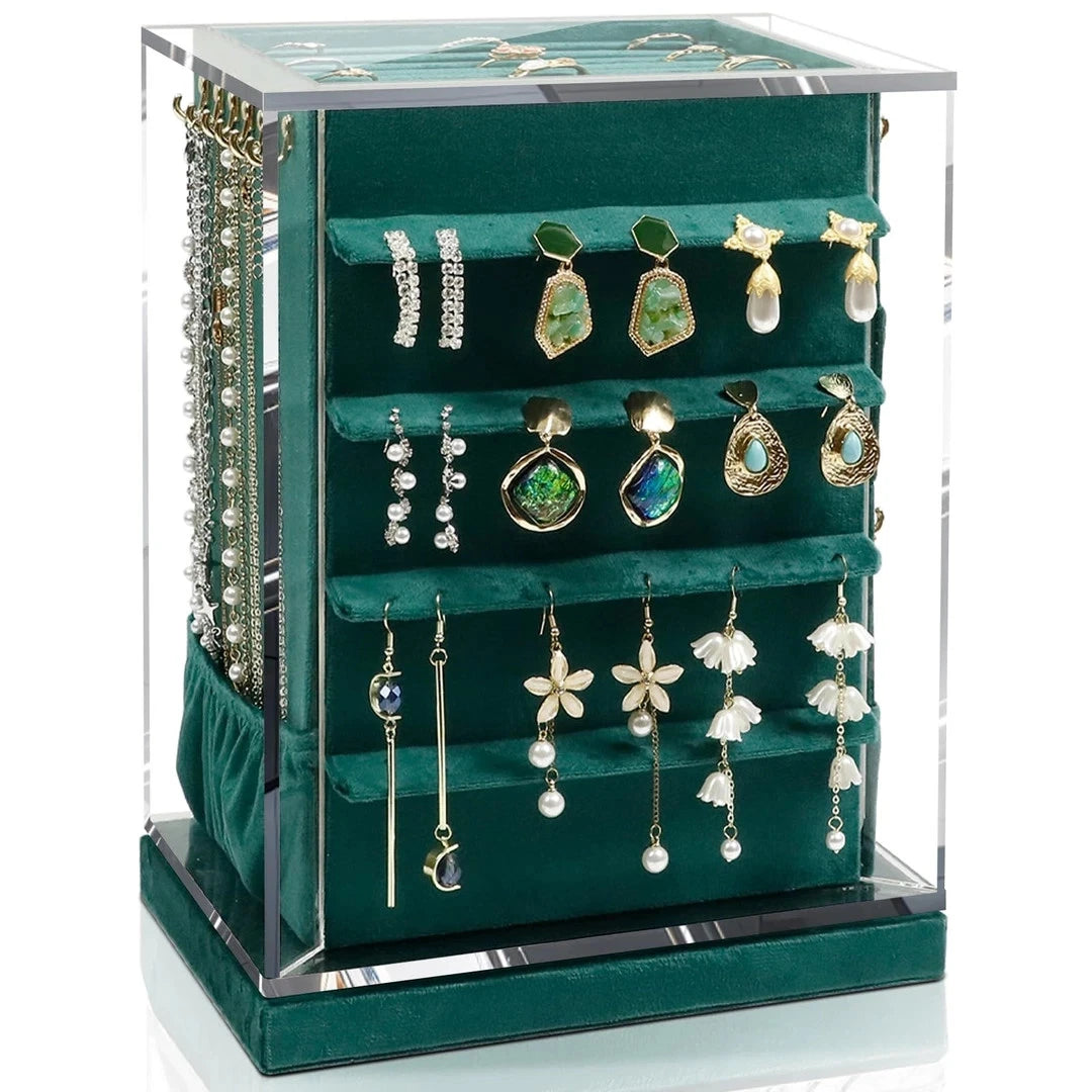 KAMIER 360° Drehbare Schmuckaufbewahrung mit 5 Schubladen & Glasfenster