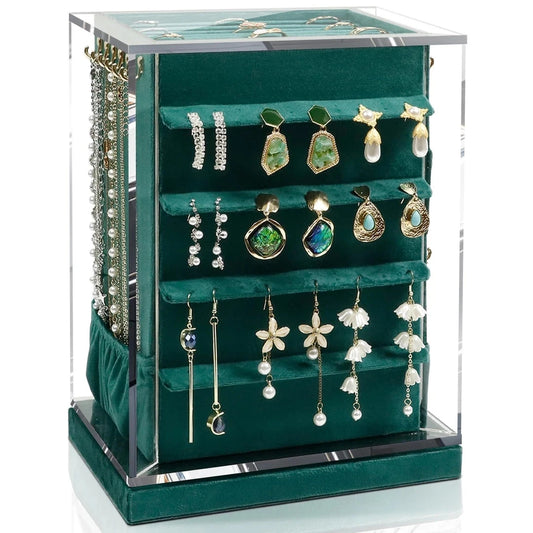 KAMIER 360° Drehbare Schmuckaufbewahrung mit 5 Schubladen & Glasfenster