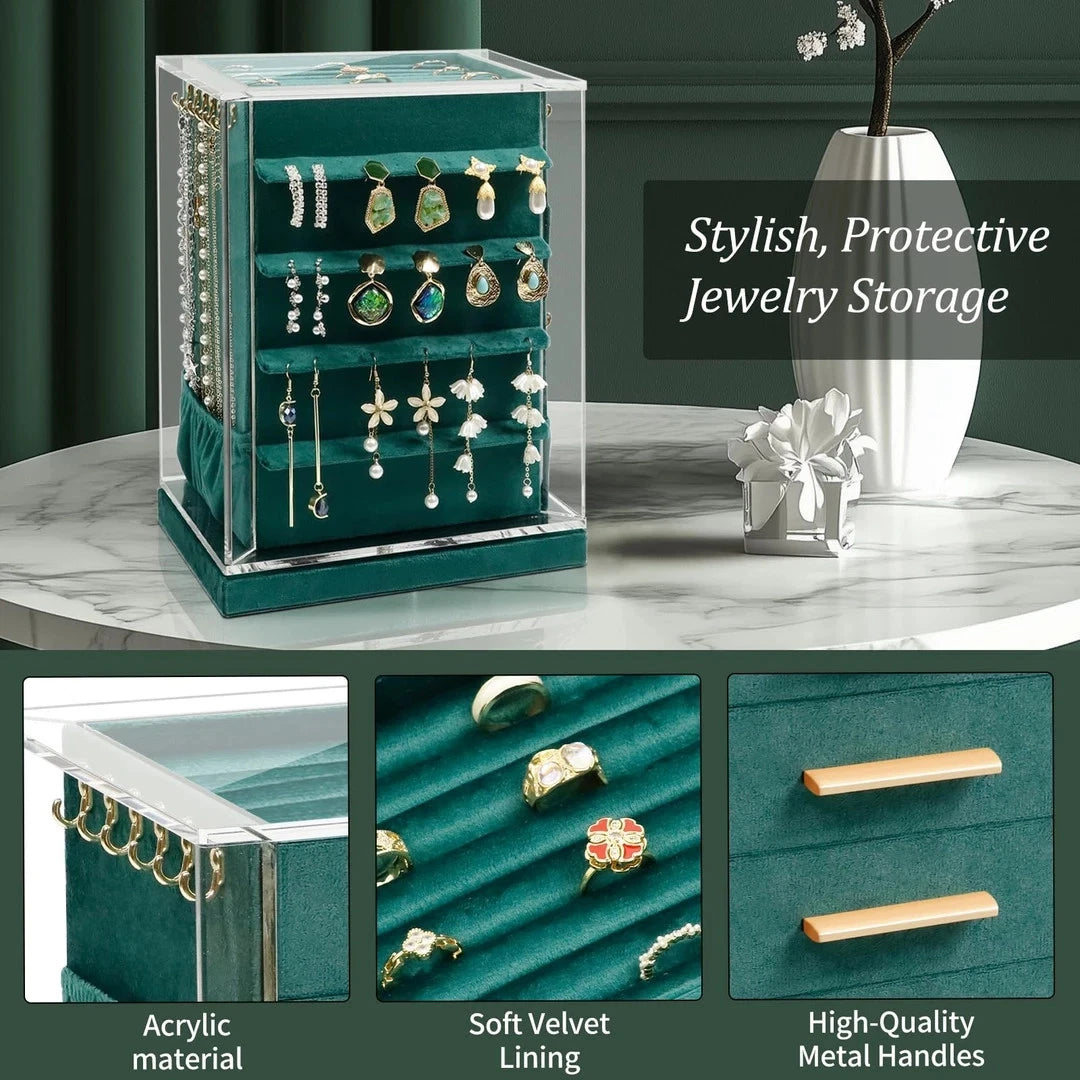 KAMIER 360° Drehbare Schmuckaufbewahrung mit 5 Schubladen & Glasfenster