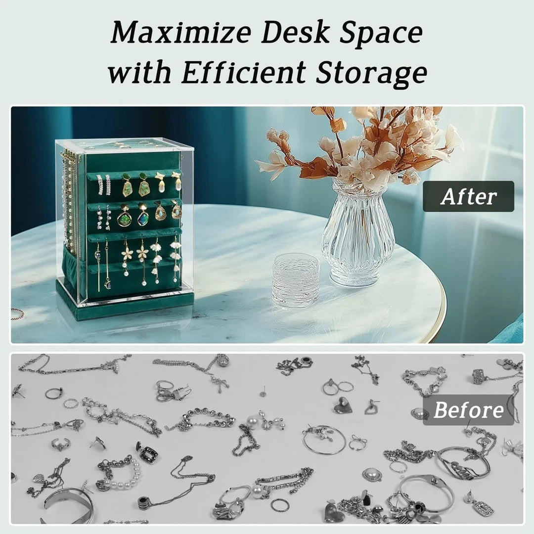 KAMIER 360° Drehbare Schmuckaufbewahrung mit 5 Schubladen & Glasfenster